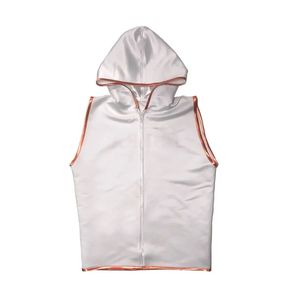 เสื้อแจ็คเก็ตสำหรับเข้าริงมวยสีดำลายแถบข้างสีเหลืองแบบมีฮู้ดไม่มีแขนเสื้อ  แบบสั่งทำพิเศษด้วยเทคนิค Sublimation สำหรับนักมวย - Product Image 6