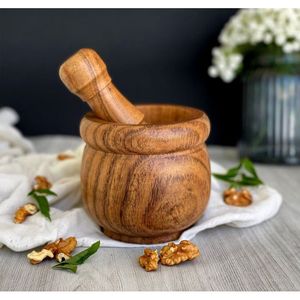 Mortero y Maja de Madera de Mango Hechos a Mano para Ajo y Jengibre, Herramienta para Hierbas y Especias - Product Image 3