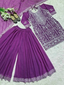 Nouveau Top de soirée de créateur à l'allure lourde en fausse georgette Sharara Palazzo et Dupatta pour filles disponible au meilleur prix - Product Image 6