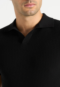 เสื้อโปโลแขนสั้นถักสำหรับผู้ชาย สีดำล้วน สไตล์ลำลอง ทรงปกติ - Product Image 6