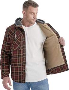 Chaqueta de Franela para Hombre de la Mejor Calidad, Personalizable, con Capucha, Diseño a Cuadros, Mezcla de Algodón, Forro Sherpa, Cierre de Botones, Cálida, para Exteriores - Product Image 2