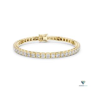 5.17 CT Yellow <b>Gold</b> Round Lab Grown Diamond Tennis Bracelet in 18K <b>Solid</b> <b>Gold</b>, 6.4 Inch Collet Set Classic Bracelet - Product Image 1