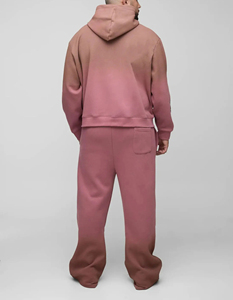 Men <b>Pink</b> Hooded <b>Tracksuit</b> <b>Set</b> Full Length Loose Fit Casual Solid Color Side Pockets Cotton Autumn Wear - Product Image 4