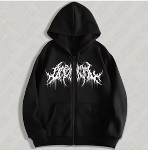 Sudadera Unisex con Capucha y Cierre, con Estampado de Logotipo Gótico Negro, Corte Regular, Estilo Casual, Tejido de Punto 100% Algodón, para Otoño - Product Image 6