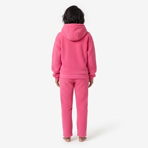 <b>Top</b> Quality <b>Women</b> Sherpa <b>Fleece</b> Full Zip Hooded Tracksuit Relaxed Fit Drop Shoulder Solid Color Winter Wear Two Piece Set - Product Image 6