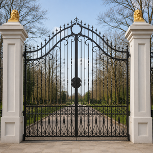Portail d'entrée en fer forgé noir avec motif festonné pour villa, manoir, jardin – Conception de porte de sécurité - Product Image 6