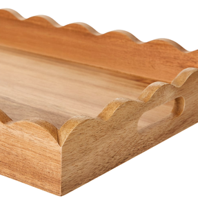 Plateau de service élégant en bois d'acacia festonné avec poignées, plateau décoratif en bois pour le petit-déjeuner, table basse, ottoman, cuisine - Product Image 5