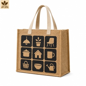 Sac de courses en jute naturel laminé, sac de courses pour la vente au détail, 36x31.5x19 cm, logo personnalisé, vente en gros, OEM, marque privée, modèle MY-JT-18 - Product Image 1