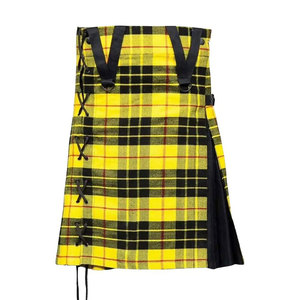 กางเกงกีฬาสก็อตแบบจีบยี่ห้อ Modern Macleod of Lewis รุ่น Hybrid Kilt สีเหลืองดำลายทาร์ทัน สำหรับเด็กผู้หญิง มีกระเป๋า - Product Image 1