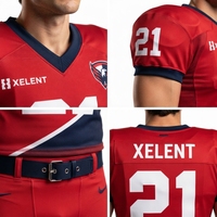 Seragam Sepak Bola Amerika Kustom 100% Poliester Mesh Warna Merah Rush untuk Remaja SMA Jersey dan Celana Sepak Bola OEM