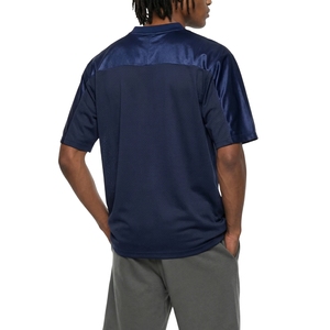 Maillot de football pour homme, bleu marine, en maille, avec col en satin, col en V, vêtements de sport athlétiques, maillot personnalisé en gros - Product Image 5