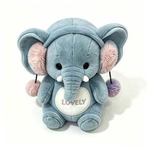Peluche de elefante blanco personalizado, peluche de elefante con orejeras rosas y esponjosas, orejeras de elefante con pompones de dos colores. - Product Image 5