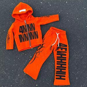 Nouveautés 2025 Ensemble de survêtement pour bébé garçon et fille, comprenant un sweat à capuche et un pantalon empilé, avec appliques en strass et broderie effet vieilli - Product Image 5