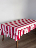 Taplak Meja Pernikahan Jhelum Impex Kustom Persegi, Motif Bunga Sederhana Bergaris Merah Muda, Putih, dan Merah, Bahan Katun, Buatan Tangan, Dapat Dicuci