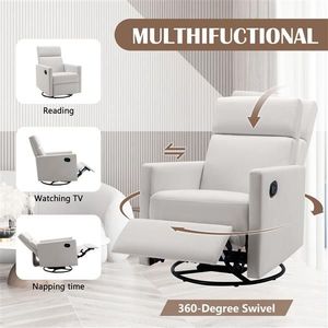 Poltrona Reclinabile Girevole Moderna Beige con Seduta Imbottita e Morbida per Cameretta - Product Image 4