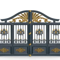 Portail Principal Décoratif en Fer Forgé de Luxe, Design Doré Ornemental, Double Porte Élégante pour Entrée Résidentielle, Sécurité et Chantier