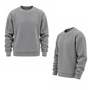 <b>Men</b> Waffle Knit Sweatshirt Casual Crew Neck Long Sleeve Textured Pullover <b>Thermal</b> <b>Top</b> Custom OEM Sportswear Manufacturer Factory - Product Image 5