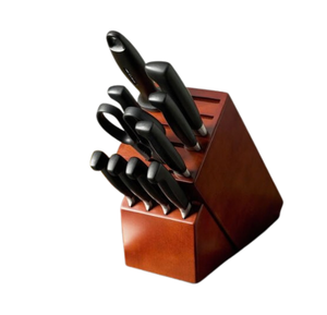 Black Handle Kitchen <b>Knives</b> <b>Set</b> with Silver Blades Reddish Brown Storage Block and Scissors for Dicing Chopping and Food Prep - Product Image 1