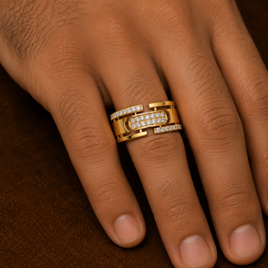 Round Cut Lab Grown Diamond <b>Rings</b> 14K 18K Solid Gold DEF VVS Modern Link Pave Diamond <b>Rings</b> For <b>Mens</b> Fine Jewelry Wholesale - Product Image 2