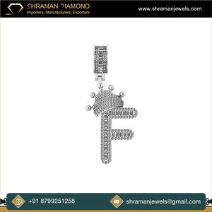 Custom 925 <b>Silver</b> Gold Plated <b>Initial</b> 'F' Crown Trendy Hip Hop Alphabet Letter Lab Grown Diamond Pendant Fine Jewelry Gift - Product Image 3