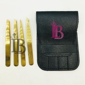 Juego de Pinzas para Cejas con Punta Plana y Recubrimiento Dorado, Kit de Belleza de Precisión, Bolsa Ecológica Personalizable, Se Acepta Logotipo Privado - Product Image 2