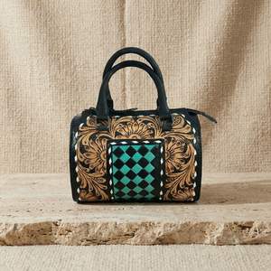 Sac de voyage mini Speedy en cuir véritable de luxe, gravé à la main avec motifs floraux et à carreaux, dernière mode 2026, vente en gros - Product Image 3