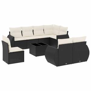 Conjunto de Sofás de Jardín de Ratán PE Blanco Crema Grande, Opciones de Color Negro y Crema Negro - Product Image 2