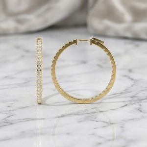 6.10CTW Round Cut Pave Set <b>Large</b> <b>Hoop</b> Earrings - Product Image 2