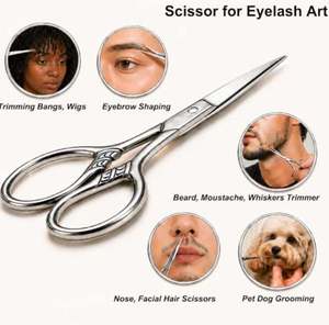 Tijeras para Vello Facial de 3.5 Pulgadas en Acero Inoxidable Plateado, Tijeras de Aseo para Hombres, Mujeres y Mascotas, Recortador para Cejas, Orejas y Nariz - Product Image 1