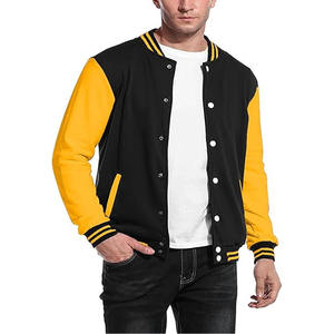Veste universitaire noire avec broderies, logos, patchs et étiquettes rouges pour hommes - Product Image 1