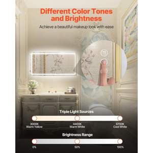 Espejo de Baño LED de 36\" X 72\" con Antivaho, Luces de Memoria, Iluminación Frontal y Trasera, Temperatura Regulable, 3 Colores, Montaje en Pared - Product Image 2