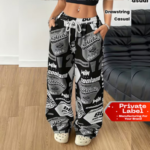 Spring and Autumn Drawstring Printed Wide-Leg <b>Pants</b> Casual Pocket Trousers Women's Wear Top Private label For Your Brand - Product Image 1