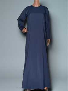 Women's Navy Blue Long Sleeve Floor Length Abaya Modest Dress Solid Color Cotton Loose Fit Daily Wear Middle East Style - Product Image 6