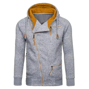 Sudadera con Capucha para Hombre, Color Gris Sólido, Felpa Francesa, Diseño Casual con Bolsillos con Cremallera, Corte Regular, Ropa de Otoño - Product Image 6