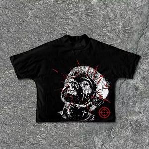 Impression graphique personnalisée 100% coton recadrée T-Shirts hommes Y2K été manches courtes Vintage 2 panneaux surdimensionné Boxy t-shirt pour hommes - Product Image 2