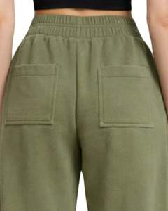 Pantalon de jogging ample en molleton vert olive pour femme, taille élastique avec cordon de serrage, décontracté, doux et confortable pour la détente - Product Image 3