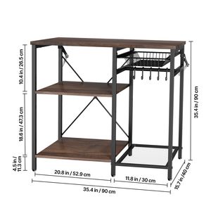 Étagère de cuisine durable de 35,4 pouces de large avec support en X, étagères multi-niveaux et 5 crochets - Product Image 5