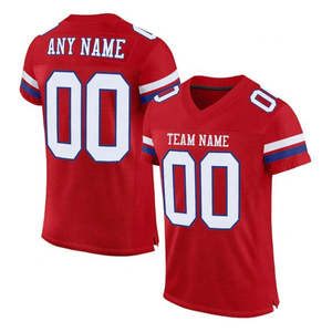 Camiseta de fútbol americano roja personalizada para hombre, cuello en V, manga corta, malla sublimada, transpirable, nombre del equipo, cualquier nombre 00 - Product Image 4
