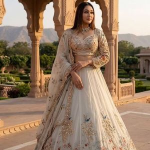 Lehenga Choli de Seda Rangoli Premium, Bordado con Trabajo de Corte y Lentejuelas, para Bodas y Fiestas, Semi-Confeccionado - Product Image 1