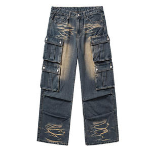 <b>Elastic</b> <b>Waist</b> Adjustable Wholesale Lightweight Casual Light Blue Men Cargo <b>Jeans</b> High Quality Windproof Eco-friendly Durable - Product Image 4