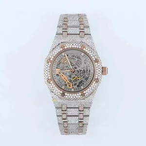 Reloj de Lujo Personalizado de Acero Inoxidable, Color Oro Rosa, Cuadrado, con Diamantes, 41 mm, Cuarzo, Fecha Automática, Esfera Inteligente, Unisex, Completamente Adornado con Moissanita - Product Image 1