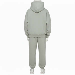 Survêtement streetwear pour homme, coupe droite, à capuche, uni, grande taille, 100% coton, avec joggers amples, délavé à l'acide, personnalisable - Product Image 3