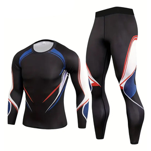 Running Sets Plus Size Breathable Quick Dry Washed <b>Thermal</b> Men Compression Long Solid 2 Piece Fitness Knitted Legging Sports - Product Image 1