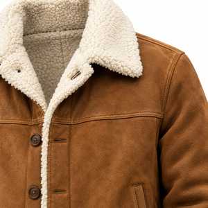Veste en cuir suédé marron pour homme avec doublure en sherpa, col rabattu - Product Image 2