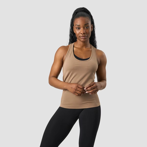 Camiseta sin mangas para mujer, color liso, cuello redondo, estilo deportivo, ajuste regular, transpirable, de poliéster y elastano - Product Image 3