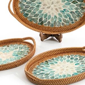 2027 Mother of Pearl Rattan Tray, Serving Tray with Inside Handles Wholesale From Vietnam - Product Image 2