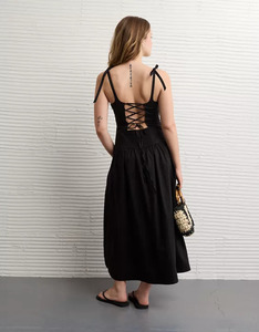 Robe maxi bohème noire pour femmes |   Robe nuisette en coton sans dos, sans manches, élégante, pour soirée, plage, vacances d'été - Product Image 3