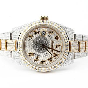 Splendide montre pour homme avec diamants, 28 mm, moissanite, argent, mouvement ETA, quartz analogique, cristal saphir, résistance à l'eau 10 m - Product Image 3