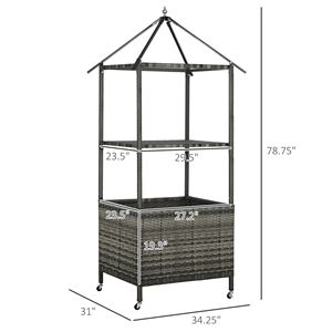 Cesto porta asciugamani grigio in vimini PE effetto rattan con ruote per bordo piscina, con ripiano e cesto portaoggetti per asciugamani - Product Image 3