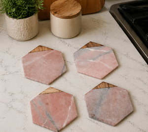 Juego de Posavasos Hexagonales de Mármol Rosa Hechos a Mano con 10 mm de Grosor, Posavasos de Lujo para Bebidas, Decoración para el Hogar y la Cocina - Product Image 2